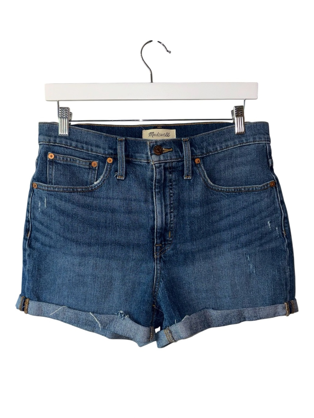 Madewell High Rise Denim Shorts Rolled Cuff Medium Wash Size 28 - Picture 2 of 7